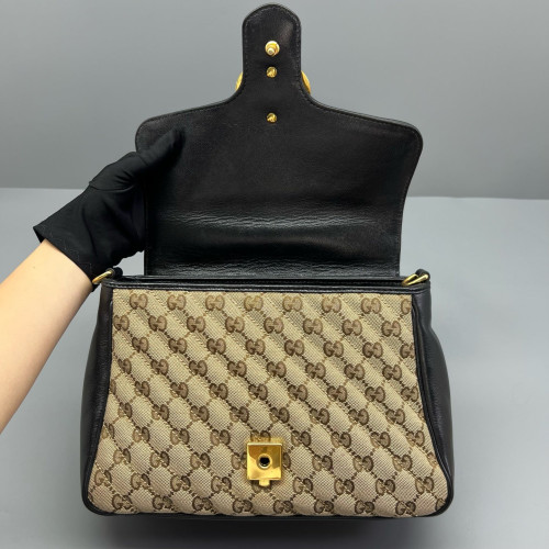 Gucci Small GG Marmont Top Handle Shoulder Bag GG Supreme Monogram Brown Black