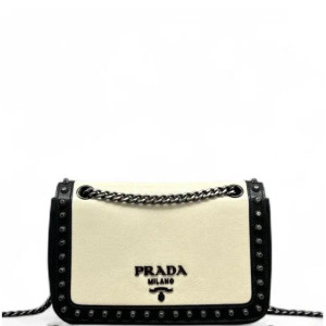 Prada Studded Flap Bag Vitello Phenix White Black