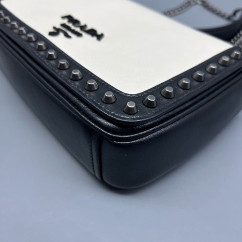 Prada Studded Flap Bag Vitello Phenix White Black