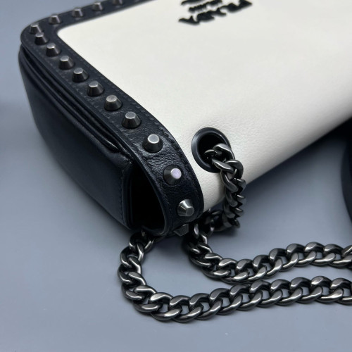 Prada Studded Flap Bag Vitello Phenix White Black
