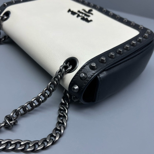 Prada Studded Flap Bag Vitello Phenix White Black