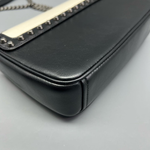 Prada Studded Flap Bag Vitello Phenix White Black