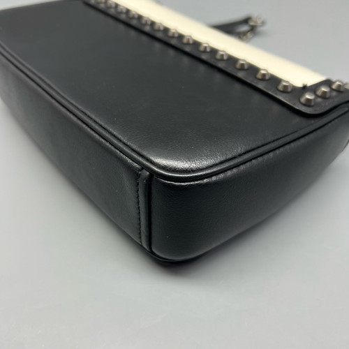 Prada Studded Flap Bag Vitello Phenix White Black