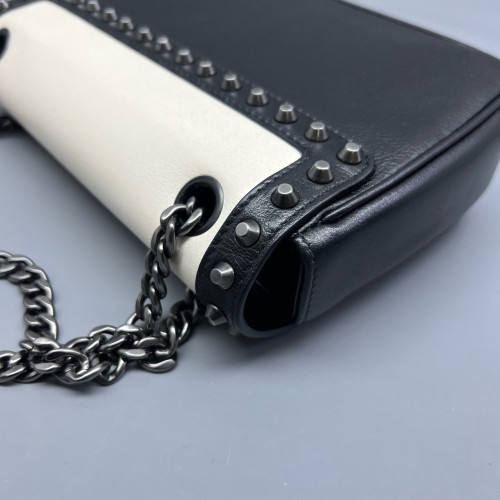 Prada Studded Flap Bag Vitello Phenix White Black