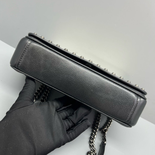 Prada Studded Flap Bag Vitello Phenix White Black