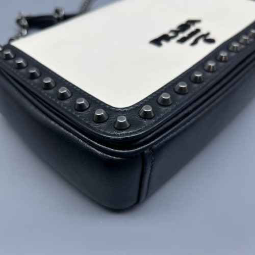 Prada Studded Flap Bag Vitello Phenix White Black