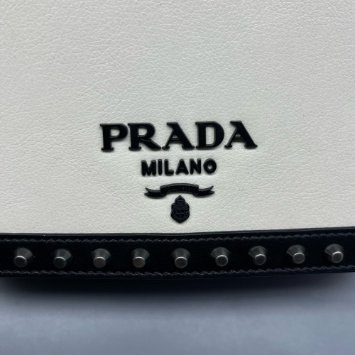 Prada Studded Flap Bag Vitello Phenix White Black