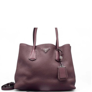 Prada Large Double Bag Soft Grained Calfskin Plum Purple Red