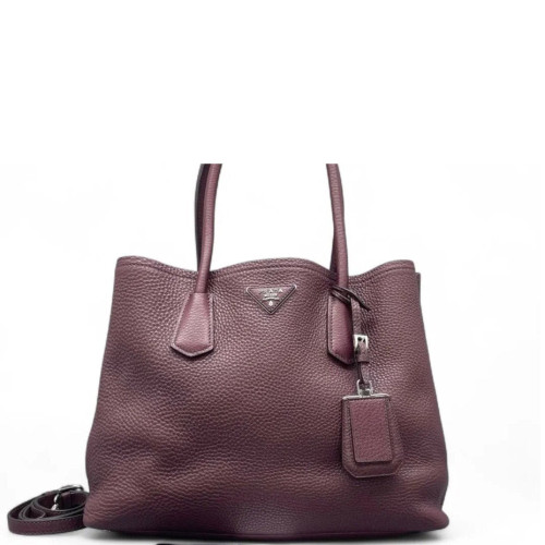 Prada Large Double Bag Soft Grained Calfskin Plum Purple Red