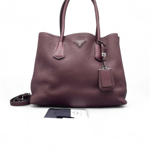 Prada Large Double Bag Soft Grained Calfskin Plum Purple Red