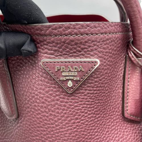 Prada Large Double Bag Soft Grained Calfskin Plum Purple Red