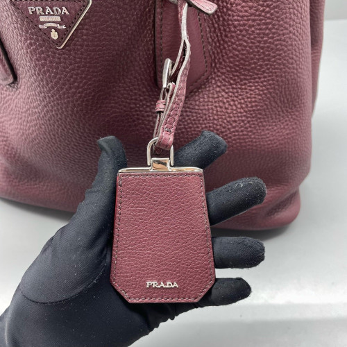 Prada Large Double Bag Soft Grained Calfskin Plum Purple Red