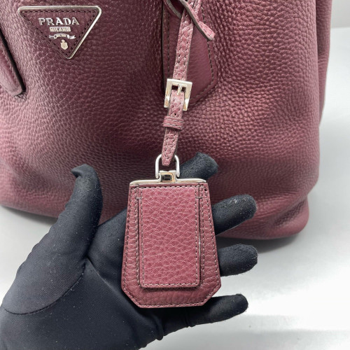 Prada Large Double Bag Soft Grained Calfskin Plum Purple Red