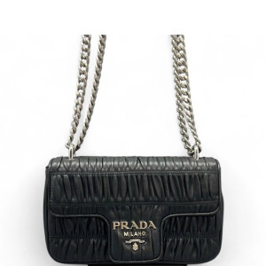 Prada Shoulder Bag Gaufre Calfskin Black