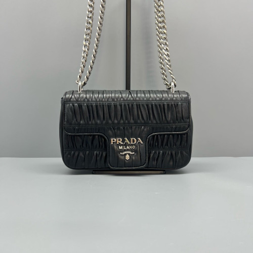 Prada Shoulder Bag Gaufre Calfskin Black