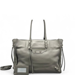 Balenciaga Tote Bag Grained Calfskin Grey