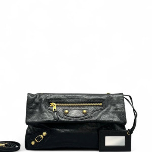 Balenciaga Giant 12 Envelope Clutch Corssbody Bag Arena Lambskin Black