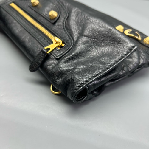Balenciaga Giant 12 Envelope Clutch Corssbody Bag Arena Lambskin Black