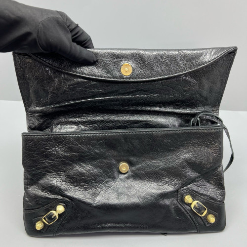 Balenciaga Giant 12 Envelope Clutch Corssbody Bag Arena Lambskin Black