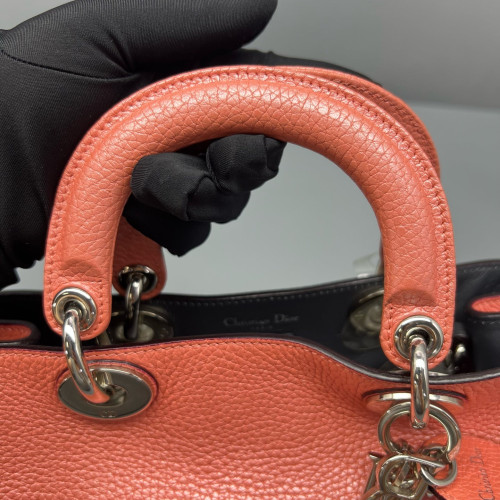 Dior Small Diorissimo Tote Grained Calfskin Red Orange
