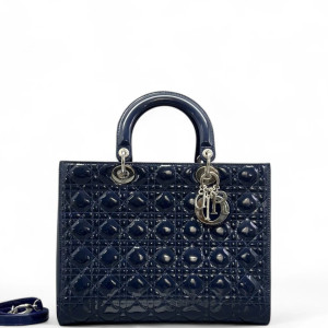 Dior Large Lady Dior Patent Calfskin Dark Blue