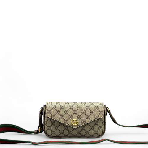 Gucci Mini Ophidia Envelope Shoulder Bag GG Supreme Monogram Beige Ebony
