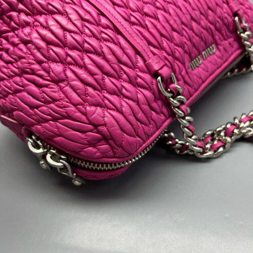Miu Miu Shoulder Bag Crumpled Lambskin Fuchsia