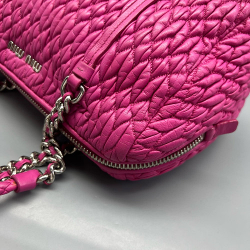 Miu Miu Shoulder Bag Crumpled Lambskin Fuchsia