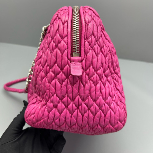 Miu Miu Shoulder Bag Crumpled Lambskin Fuchsia