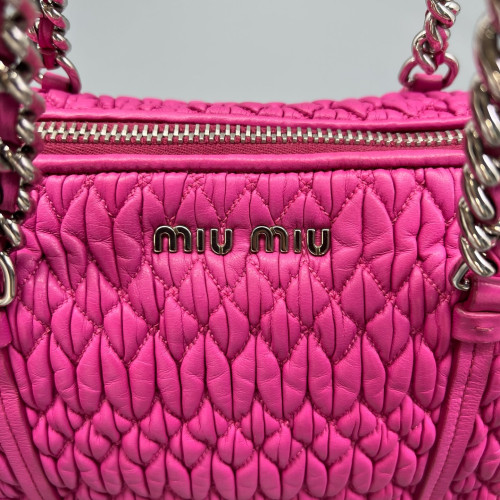 Miu Miu Shoulder Bag Crumpled Lambskin Fuchsia