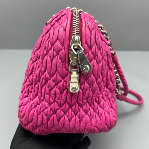 Miu Miu Shoulder Bag Crumpled Lambskin Fuchsia