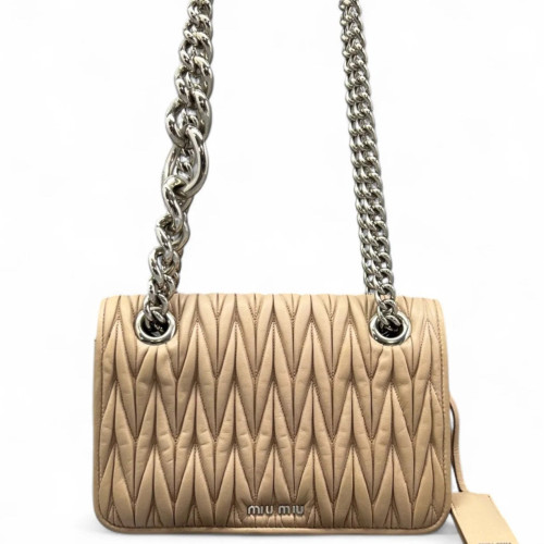 Miu Miu Shoulder Bag Crumpled Lambskin Natural Tan