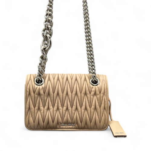 Miu Miu Shoulder Bag Crumpled Lambskin Natural Tan