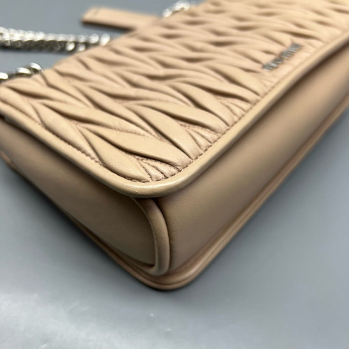 Miu Miu Shoulder Bag Crumpled Lambskin Natural Tan