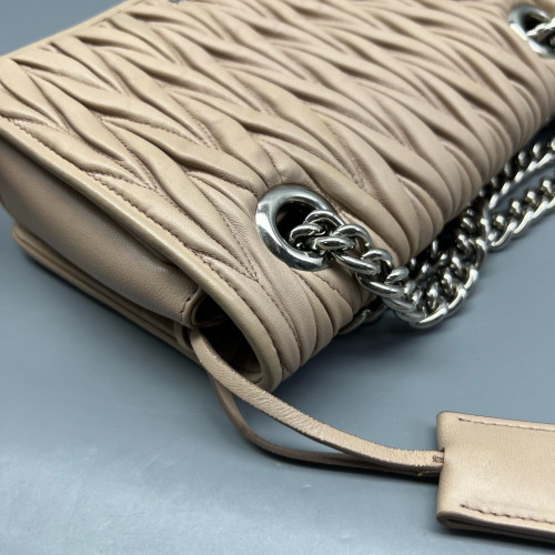 Miu Miu Shoulder Bag Crumpled Lambskin Natural Tan