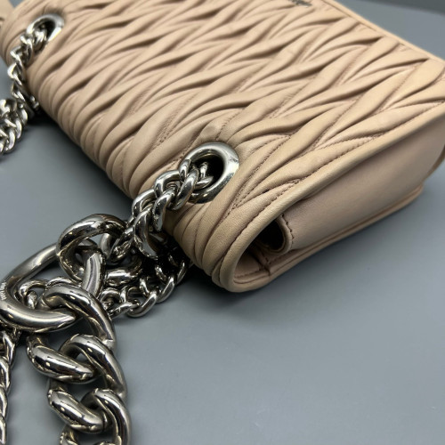 Miu Miu Shoulder Bag Crumpled Lambskin Natural Tan