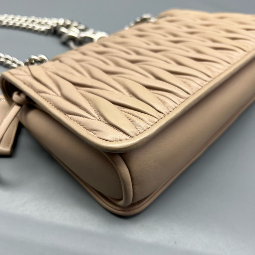 Miu Miu Shoulder Bag Crumpled Lambskin Natural Tan