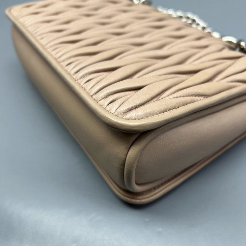 Miu Miu Shoulder Bag Crumpled Lambskin Natural Tan