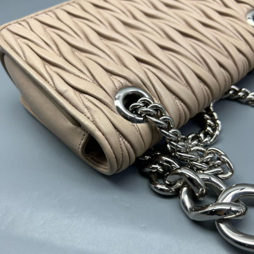 Miu Miu Shoulder Bag Crumpled Lambskin Natural Tan
