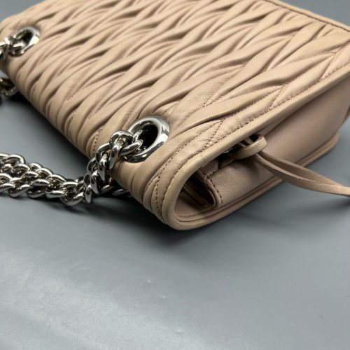 Miu Miu Shoulder Bag Crumpled Lambskin Natural Tan