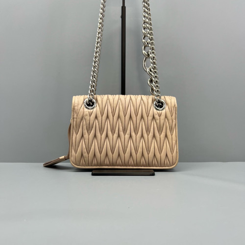 Miu Miu Shoulder Bag Crumpled Lambskin Natural Tan