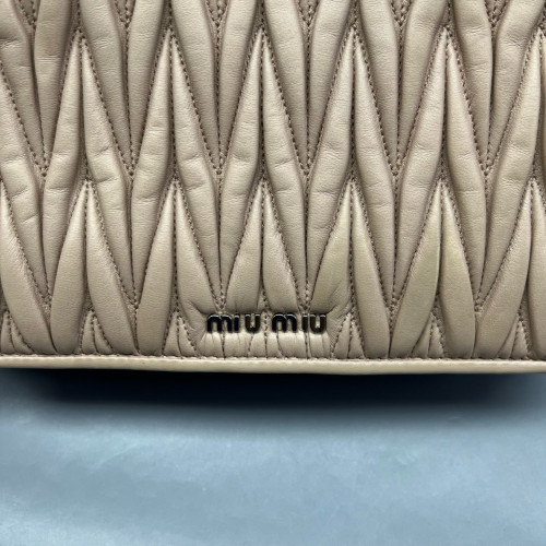 Miu Miu Shoulder Bag Crumpled Lambskin Natural Tan
