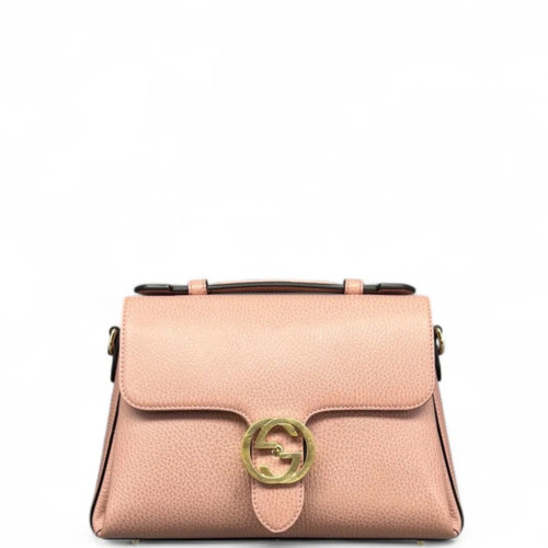Gucci Small Interlocking G Top Handle Shoulder Bag Grained Calfskin Pink