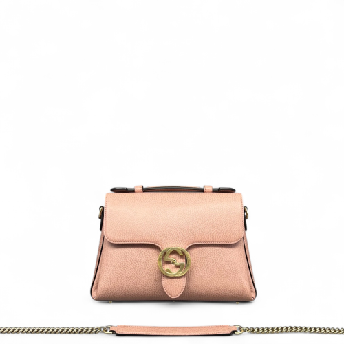 Gucci Small Interlocking G Top Handle Shoulder Bag Grained Calfskin Pink