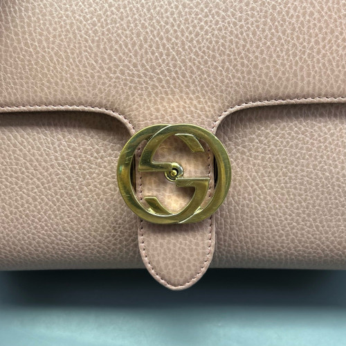 Gucci Small Interlocking G Top Handle Shoulder Bag Grained Calfskin Pink