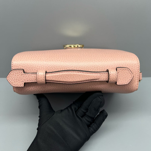 Gucci Small Interlocking G Top Handle Shoulder Bag Grained Calfskin Pink