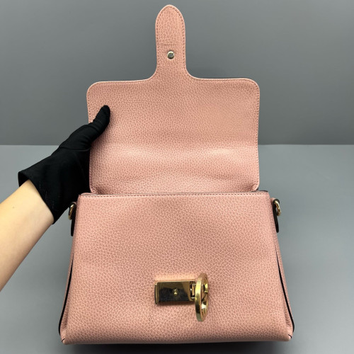 Gucci Small Interlocking G Top Handle Shoulder Bag Grained Calfskin Pink