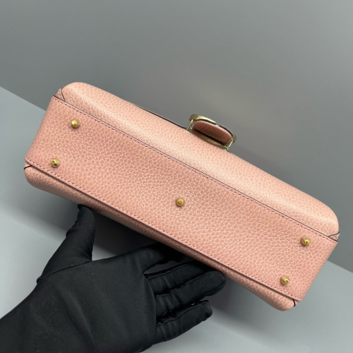 Gucci Small Interlocking G Top Handle Shoulder Bag Grained Calfskin Pink