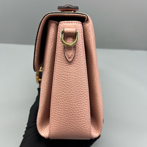 Gucci Small Interlocking G Top Handle Shoulder Bag Grained Calfskin Pink
