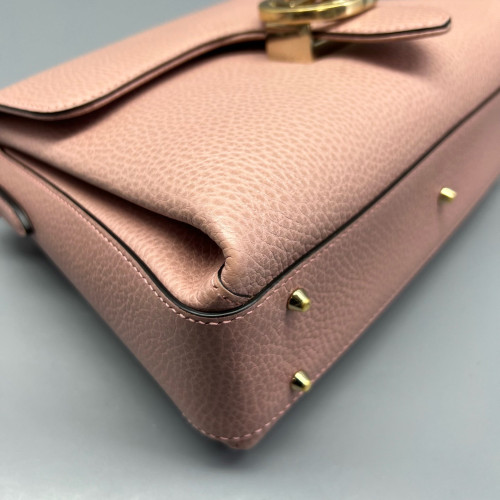 Gucci Small Interlocking G Top Handle Shoulder Bag Grained Calfskin Pink